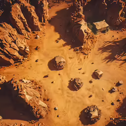 aerial view of an alien rock cut out in desert