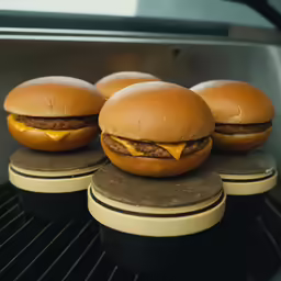 a row of burgers are sitting on the stove