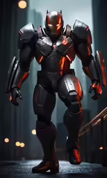 a man in a robot suit with red light coming from his chest