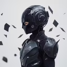 a man dressed in a black armored suit and helmet