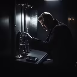 the man is working on his device, which has two handles