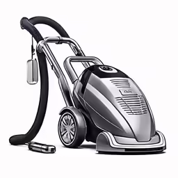 a silver vacuum cleaner sitting next to a black device