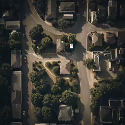 an aerial view of a neighborhood that has houses on it