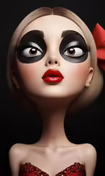 a digital painting of a woman wearing black eyeliners and red lipstick
