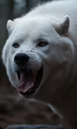 a white dog with yellow eyes and big fur