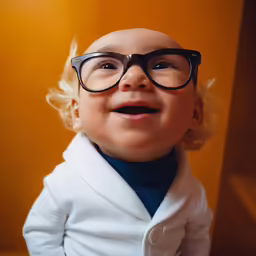 a child is looking up while wearing glasses