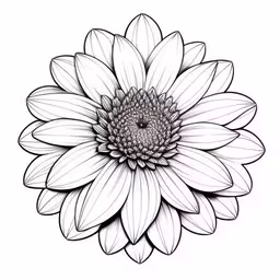 an ink drawing of a sunflower,an interesting flower with white petals and a black center