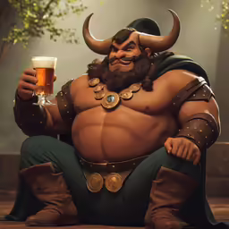 a picture of a man dressed as a greek god with a beer