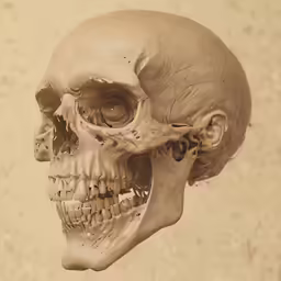 an old photograph of a human skull with teeth