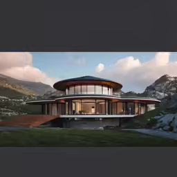 a house on a hillside overlooking a mountain