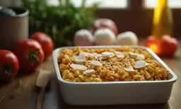 some food is in a white container on a table