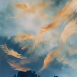 a sky view of clouds that appear to have been painted with a pastel paint on it