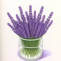 an artistic painting of lavender flowers in a vase