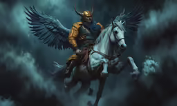 the person on the horse has an angel outfit