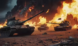 a bunch of tanks that are on some dirt