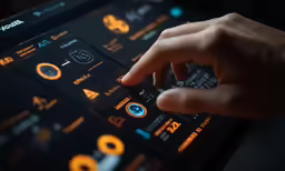 someone using the computer interface with many buttons and buttons