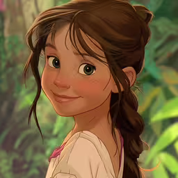 an image of a disney character with long hair,a girl in a long - sleeved top with ponytail smiling and wearing a pink shirt and white t - shirt