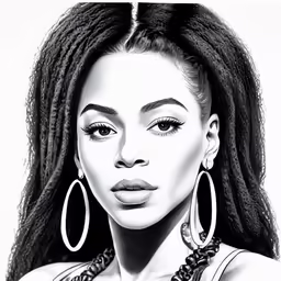 a black and white portrait of a woman with earrings