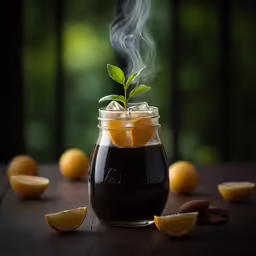 a jar of liquid with some sliced up lemons
