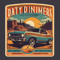 an old time style shirt featuring the vintage mustang and mountains,a photo of the back of an old, rusty car