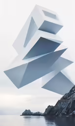 a surreally designed building sits over the ocean