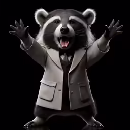 an animal dressed in a suit standing up