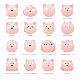 various types of cats in pink with black lettering on the front