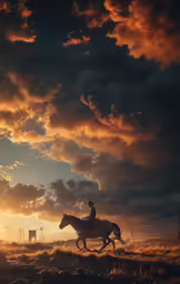 a person riding a horse near a herd of cattle