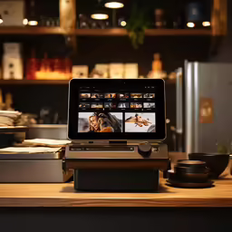 an open laptop is sitting on a table with various items on it