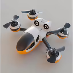 there is a small multi - colored unmanned with black, orange and white wings