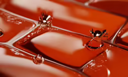 water droplets on a tiled surface as seen from above