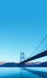 a large bridge in a blue sky on top of water