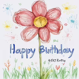 a drawing of a red flower on a card
