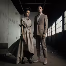 two people are standing in an industrial setting