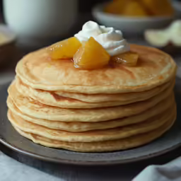there is a stack of pancakes with fruit on top