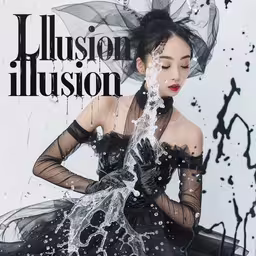 a beautiful young woman standing in front of a wall with water pouring out of her dress,an image of an advertisement for illusion illusion featuring a woman under an umbrella