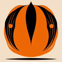 an abstract design consisting of curves and circles on orange, cream, black and white paper