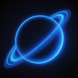 a picture taken on a very dark space with blue lights that looks like the planets in perspective
