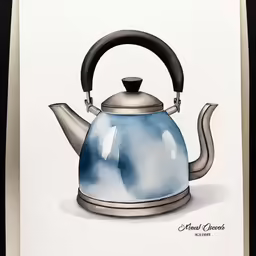 a watercolor painting of a kettle