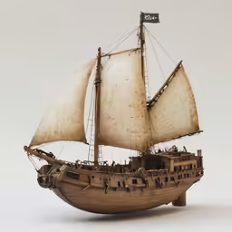a model of a boat that is brown