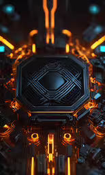 a computer processor with lots of bright lights,an abstract image of a large futuristic object