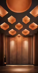 an empty room has many light boxes on the wall
