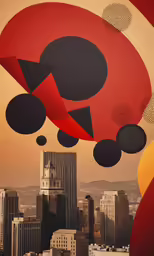 several large shapes and shapes are in the air