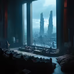 a person is sitting in a large room