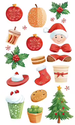 christmas food clipart with stockings, hats, mittens, cookies and cups