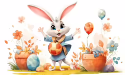 an easter bunny with many eggs in the grass