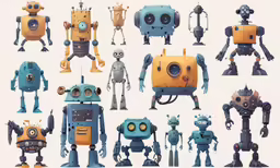 a bunch of old robots sitting in front of each other