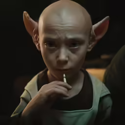 a close up of a child with a cigarette in their mouth