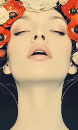 a woman with flowers in her hair
