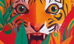 the head of a tiger painted on a wall